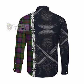 Coull Tartan Long Sleeve Button Shirt with Family Crest Cross Sword Thistle Celtic Vibes Men's Shirt - Tartan Vibes Clothing