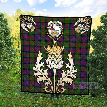 Coull Tartan Quilt with Family Crest and Golden Thistle Style - Tartan Vibes Clothing