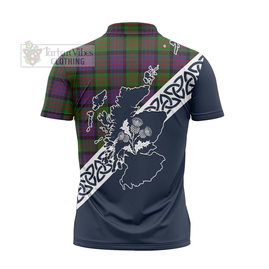 Coull Tartan Zipper Polo Shirt Featuring Thistle and Scotland Map - Tartanvibesclothing Store
