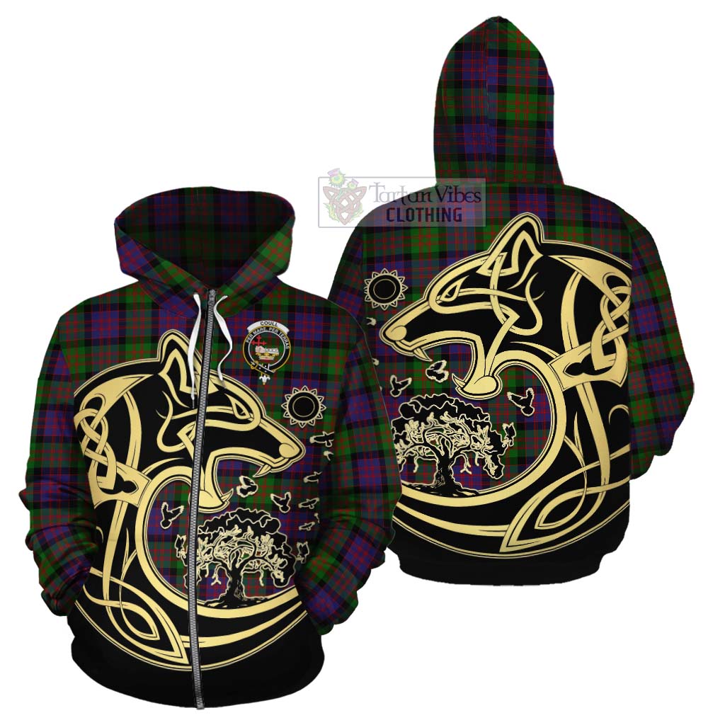Coull Tartan Cotton Hoodie with Family Crest Celtic Wolf Style - Tartan Vibes Clothing