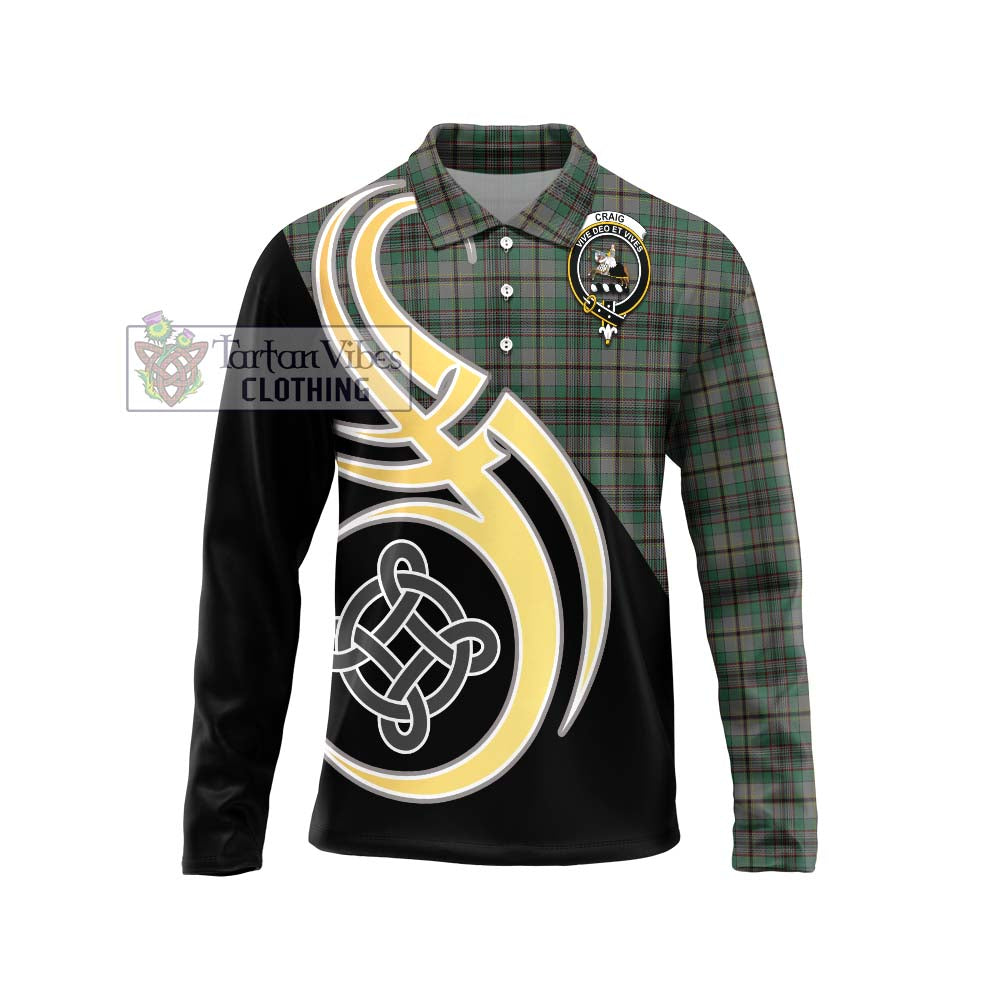 Craig Tartan Long Sleeve Polo Shirt with Family Crest and Celtic Symbol Style Unisex - Tartan Vibes Clothing