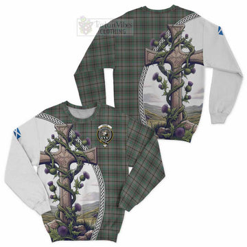 Craig Tartan Sweatshirt with Family Crest and St. Andrew's Cross Accented by Thistle Vines