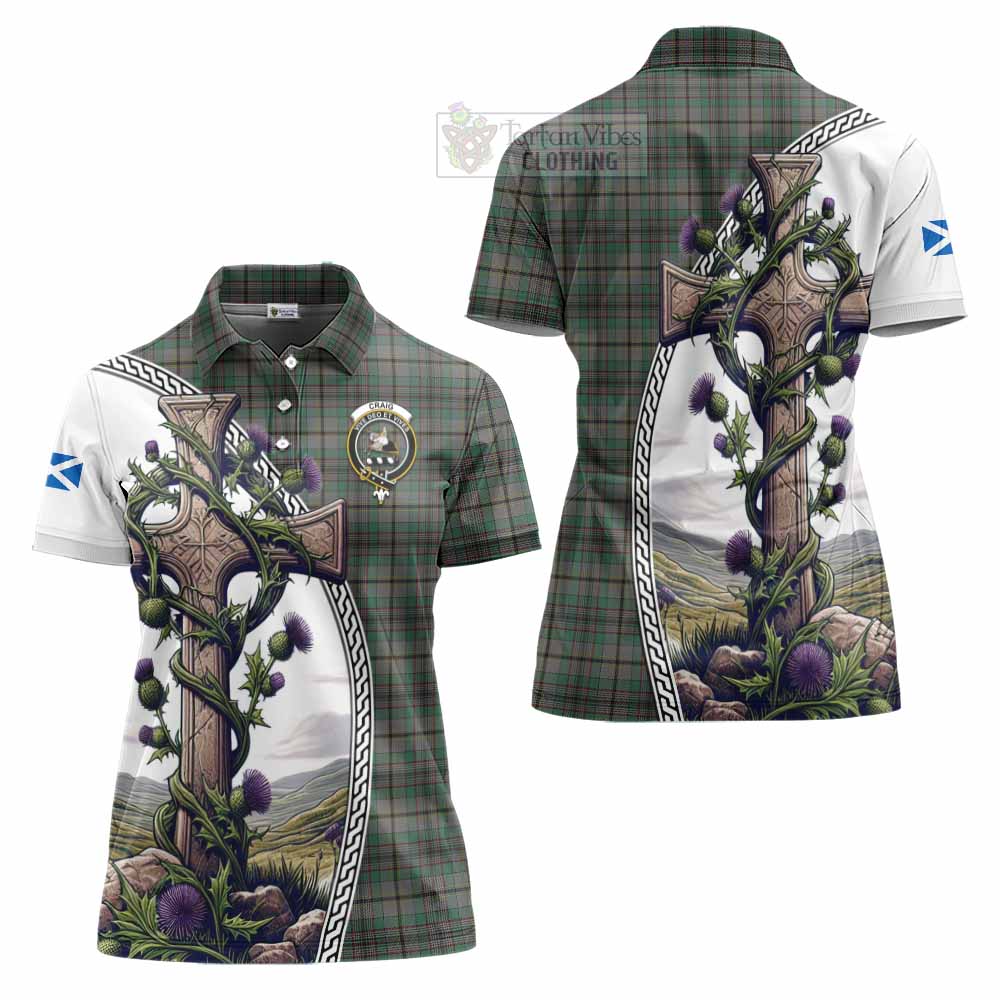 Tartan Vibes Clothing Craig Tartan Women's Polo Shirt with Family Crest and St. Andrew's Cross Accented by Thistle Vines