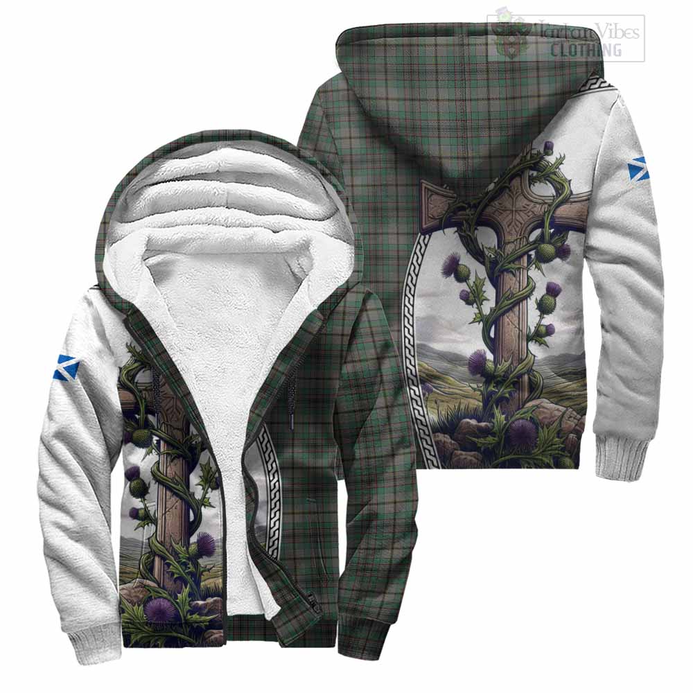 Tartan Vibes Clothing Craig Tartan Sherpa Hoodie with Family Crest and St. Andrew's Cross Accented by Thistle Vines