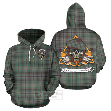 Craig Tartan Hoodie with Family Crest and Bearded Skull Holding Bottles of Whiskey