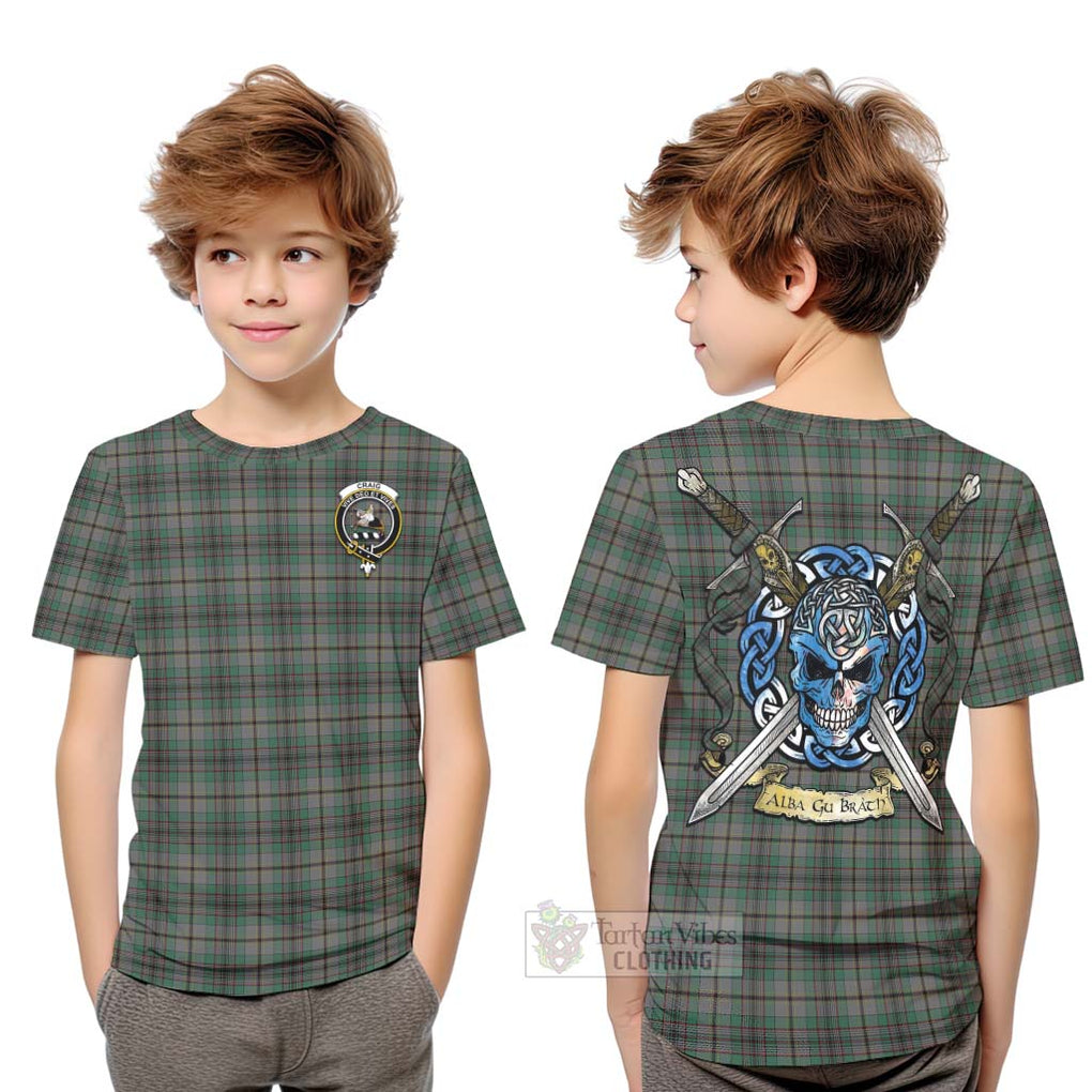 Tartan Vibes Clothing Craig Tartan Kid T-Shirt with Family Crest Celtic Skull Style