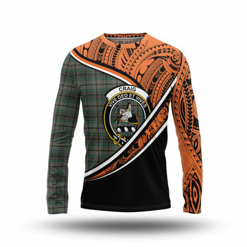 Craig Crest Tartan Long Sleeve T-Shirt with Polynesian Vibes Style - Orange Version