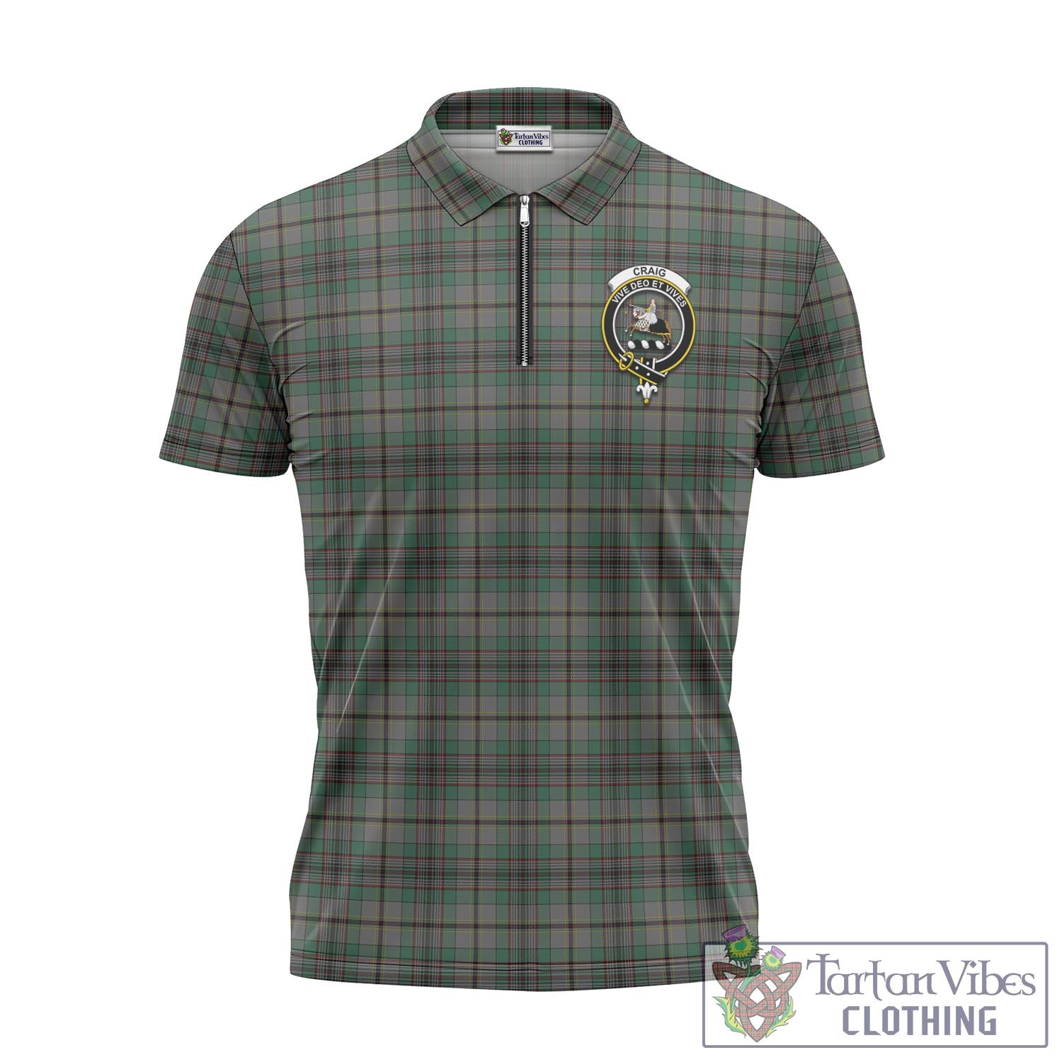 Tartan Vibes Clothing Craig Tartan Zipper Polo Shirt with Family Crest