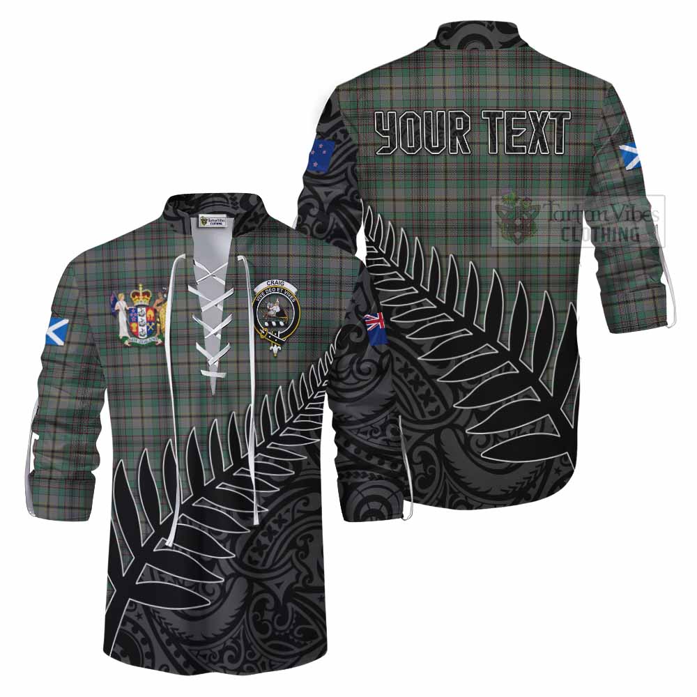 Tartan Vibes Clothing Craig Crest Tartan Ghillie Kilt Shirt with New Zealand Silver Fern Half Style