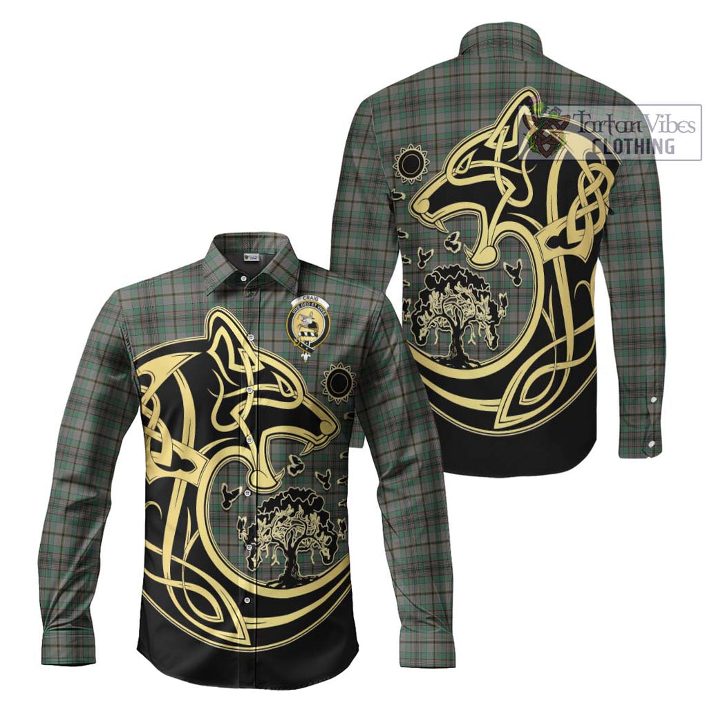 Craig Tartan Long Sleeve Button Shirt with Family Crest Celtic Wolf Style Men's Shirt S - Tartan Vibes Clothing