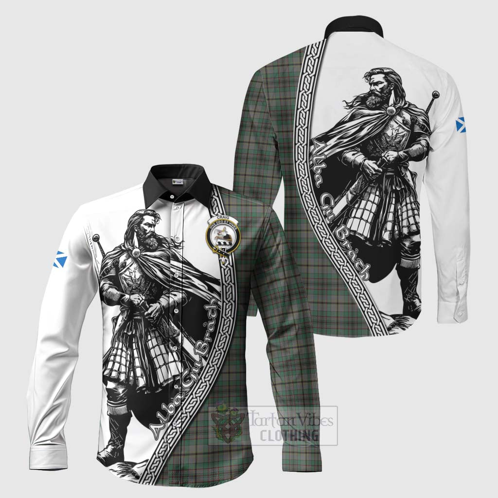 Tartan Vibes Clothing Craig Tartan Clan Crest Long Sleeve Button Shirt with Highlander Warrior Celtic Style