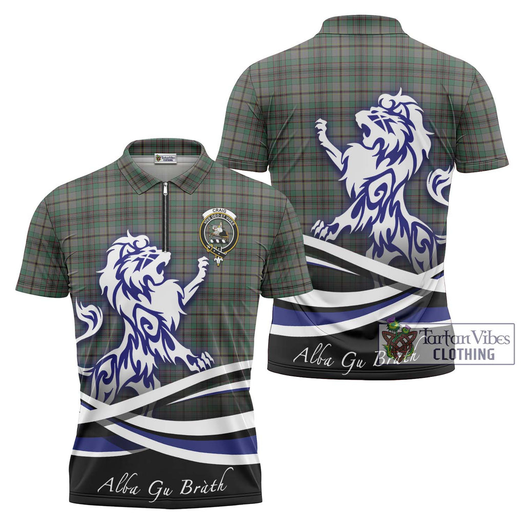 Craig Tartan Zipper Polo Shirt with Alba Gu Brath Regal Lion Emblem Unisex - Tartanvibesclothing Shop