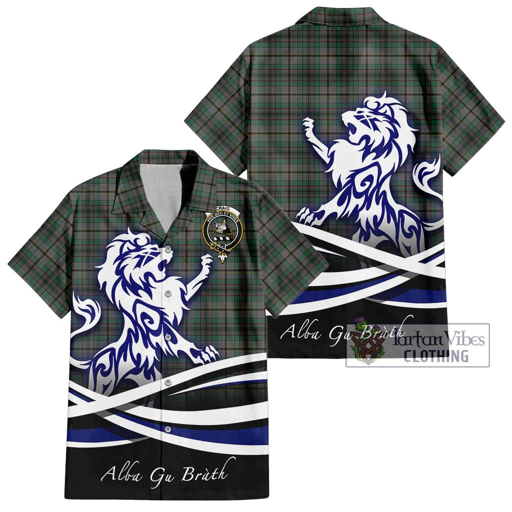 Craig Tartan Short Sleeve Button Shirt with Alba Gu Brath Regal Lion Emblem Kid - Tartanvibesclothing Shop