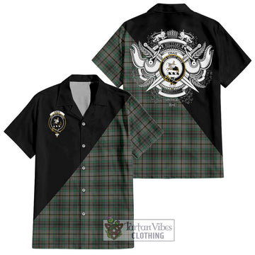 Craig Tartan Short Sleeve Button Shirt with Family Crest and Military Logo Style