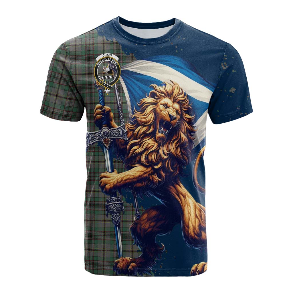 Tartan Vibes Clothing Craig Tartan Family Crest Cotton T-shirt with Scottish Majestic Lion