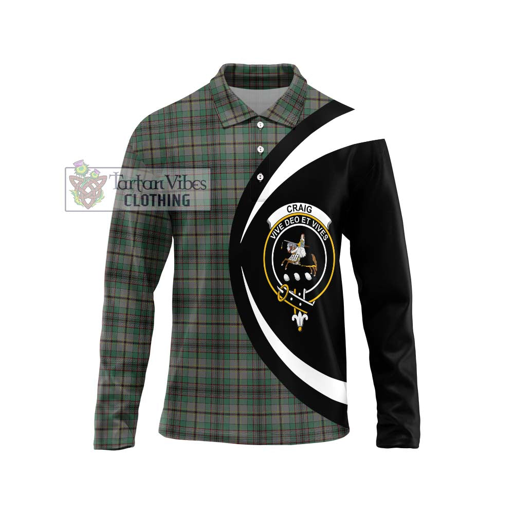 Craig Tartan Long Sleeve Polo Shirt with Family Crest Circle Style Unisex - Tartan Vibes Clothing