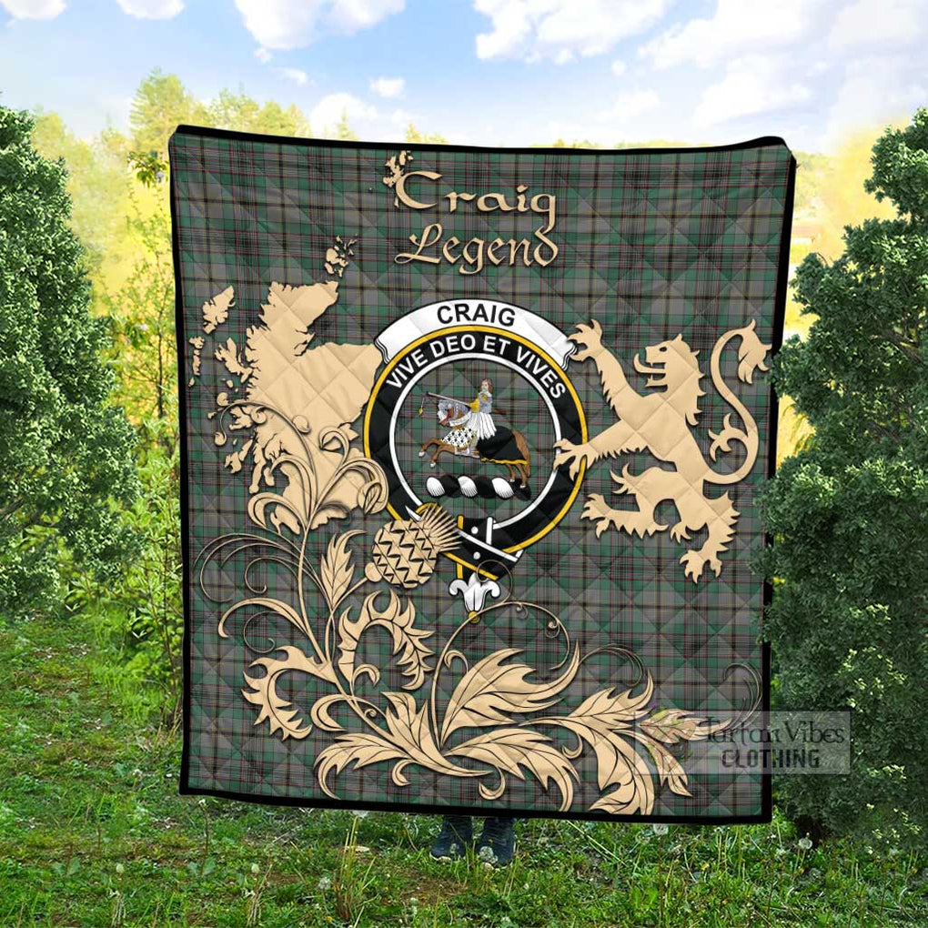 Tartan Vibes Clothing Craig Tartan Quilt with Family Crest and Scottish Symbol Style