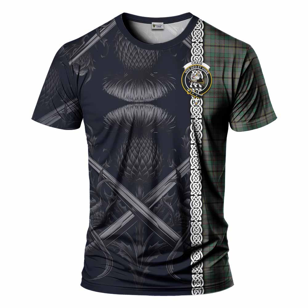 Tartan Vibes Clothing Craig Tartan T-Shirt with Family Crest Cross Sword Thistle Celtic Vibes