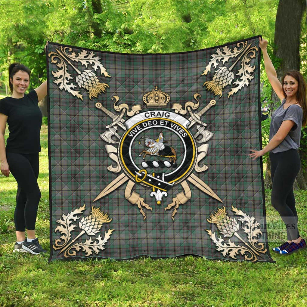 Tartan Vibes Clothing Craig Tartan Quilt with Family Crest and Scottish Golden Courage Shield