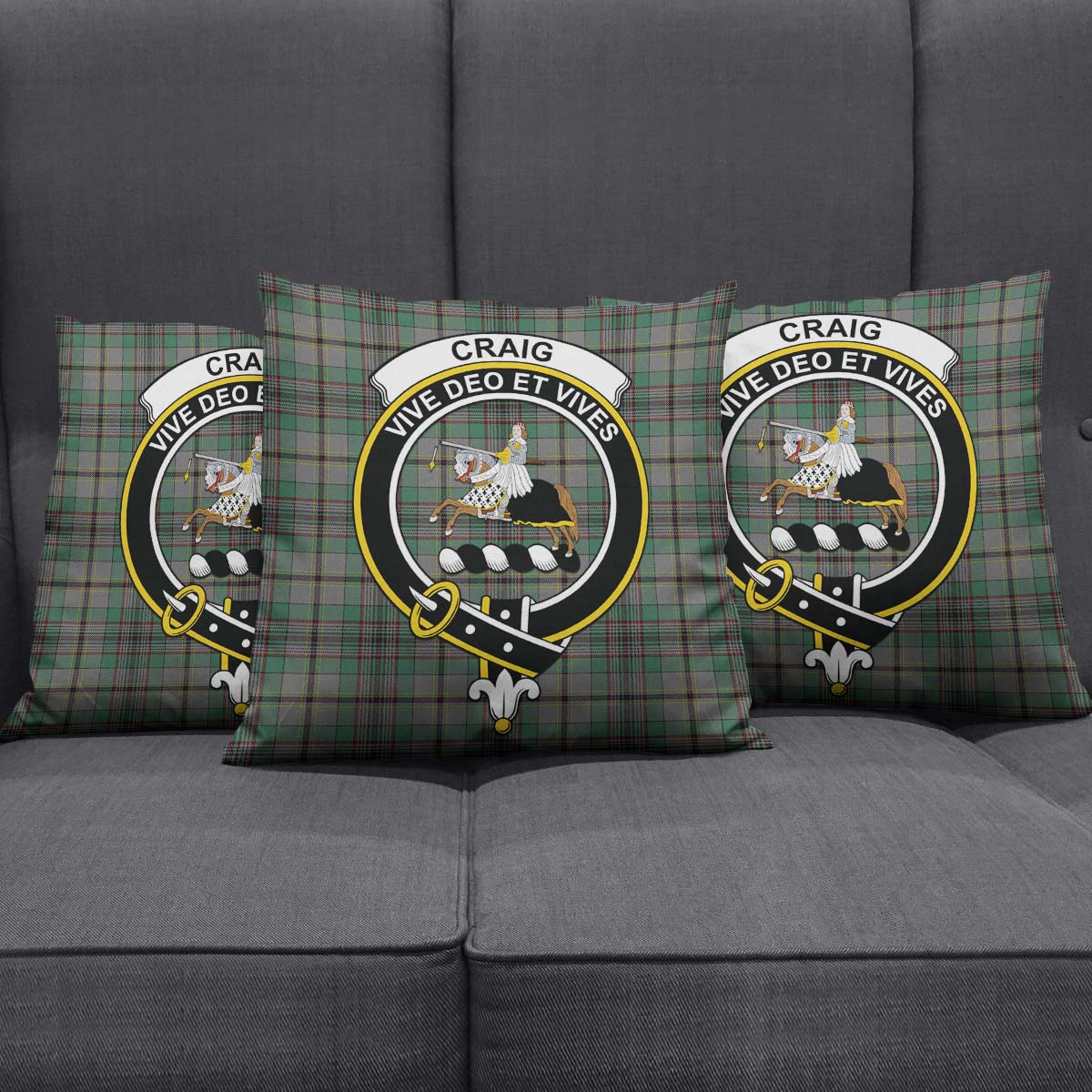 Craig Tartan Pillow Cover with Family Crest Square Pillow Cover - Tartanvibesclothing