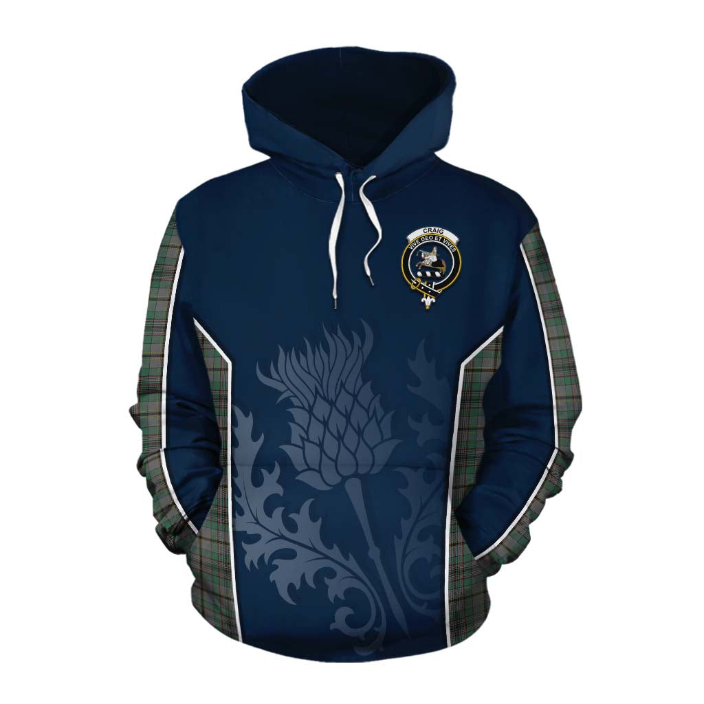 Tartan Vibes Clothing Craig Tartan Cotton Hoodie with Family Crest and Scottish Thistle Vibes Sport Style