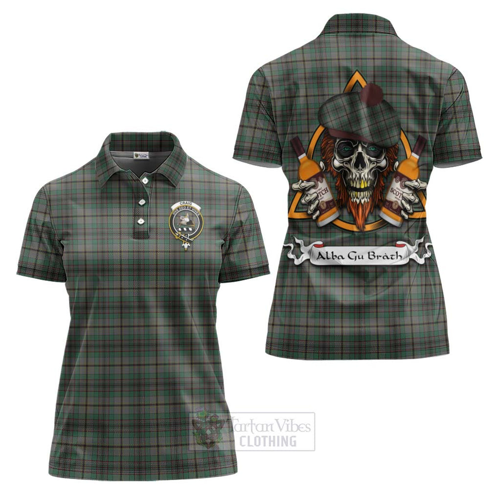 Tartan Vibes Clothing Craig Tartan Women's Polo Shirt with Family Crest and Bearded Skull Holding Bottles of Whiskey