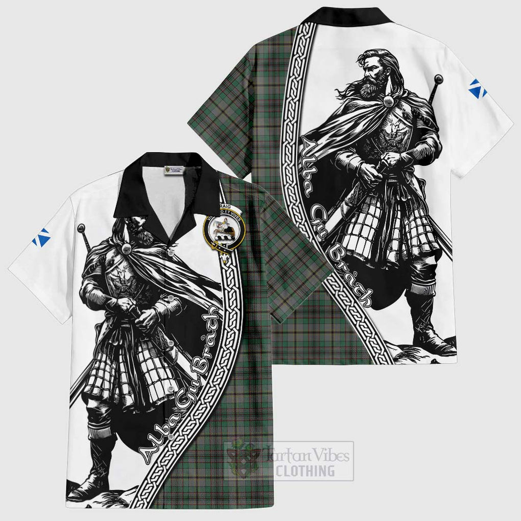 Tartan Vibes Clothing Craig Tartan Clan Crest Short Sleeve Button Shirt with Highlander Warrior Celtic Style