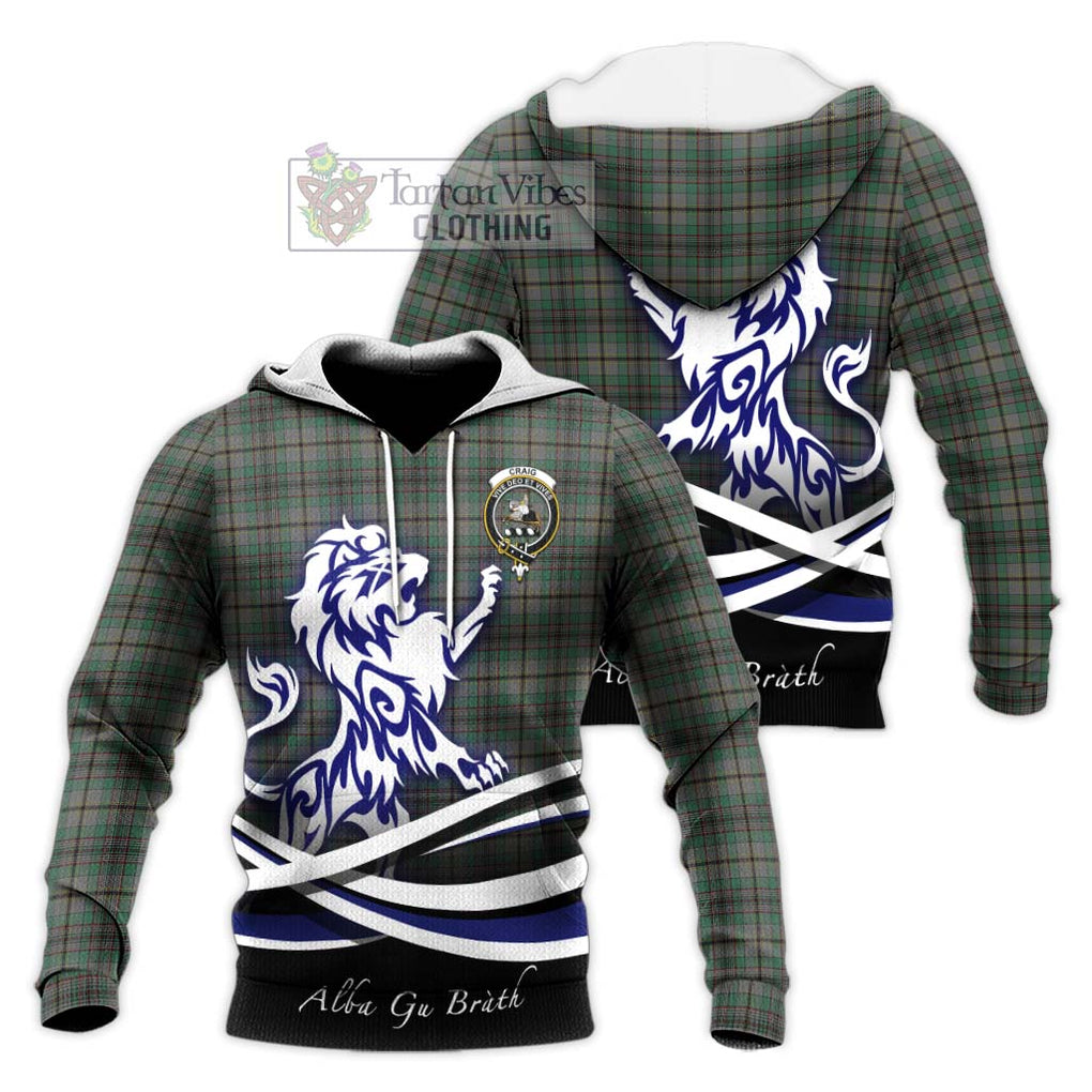 Craig Tartan Knitted Hoodie with Alba Gu Brath Regal Lion Emblem Unisex Knitted Pullover Hoodie - Tartanvibesclothing Shop