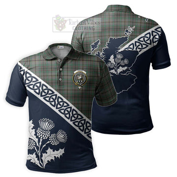 Craig Tartan Polo Shirt Featuring Thistle and Scotland Map