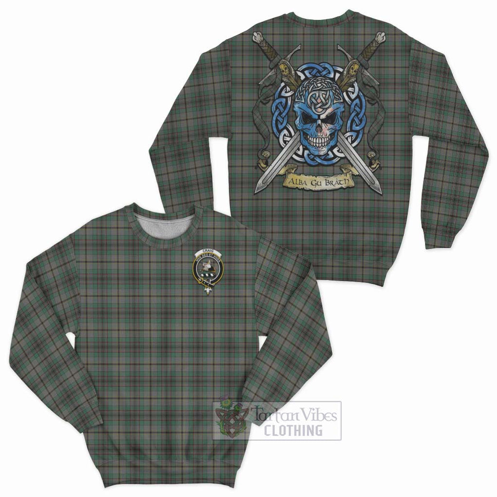 Tartan Vibes Clothing Craig Tartan Sweatshirt with Family Crest Celtic Skull Style