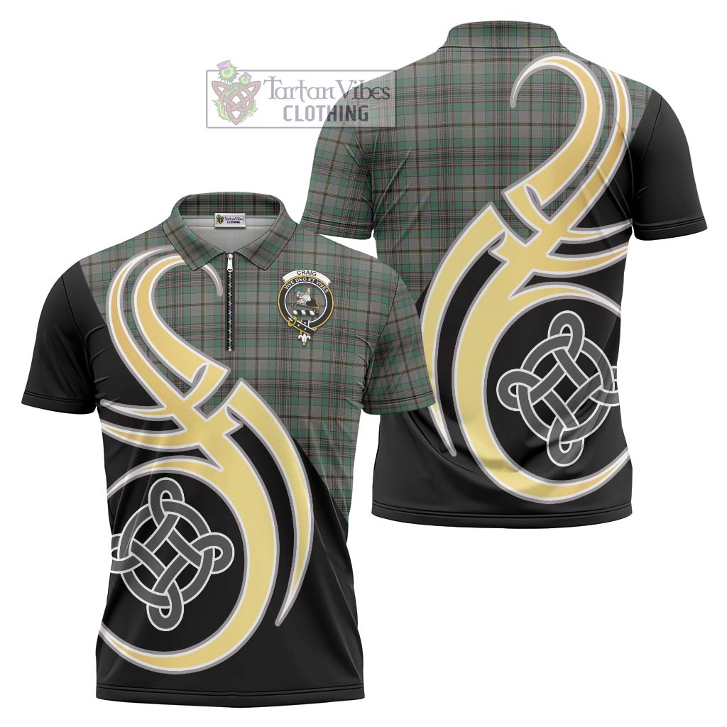 Tartan Vibes Clothing Craig Tartan Zipper Polo Shirt with Family Crest and Celtic Symbol Style