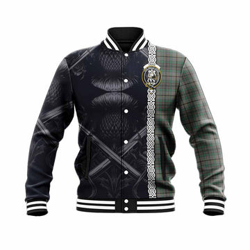 Craig Tartan Baseball Jacket with Family Crest Cross Sword Thistle Celtic Vibes