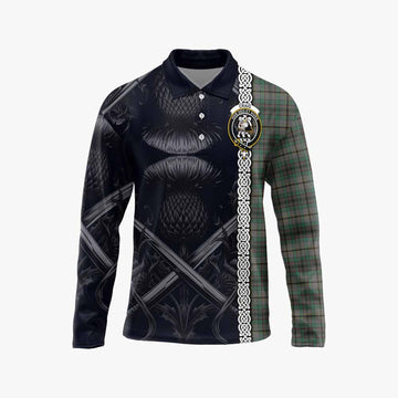 Craig Tartan Long Sleeve Polo Shirt with Family Crest Cross Sword Thistle Celtic Vibes