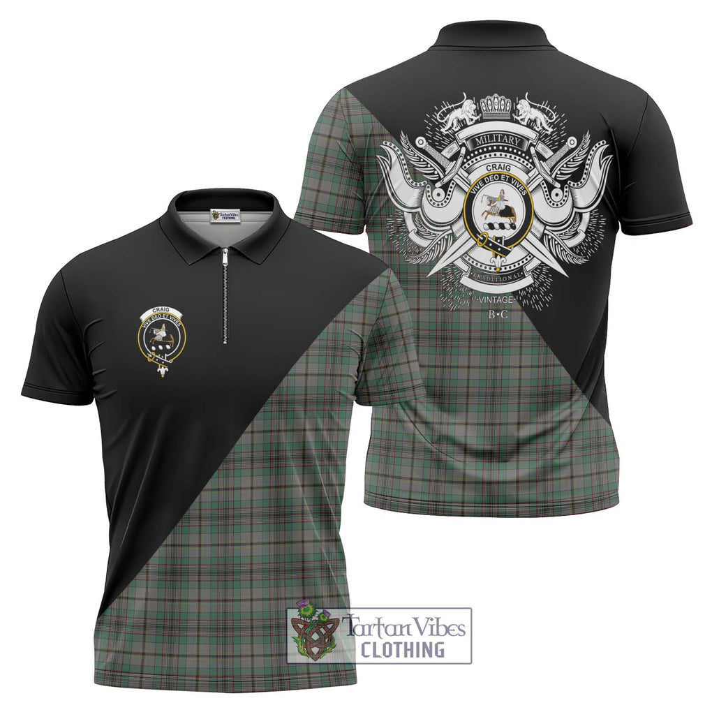 Craig Tartan Zipper Polo Shirt with Family Crest and Military Logo Style Unisex - Tartanvibesclothing Shop