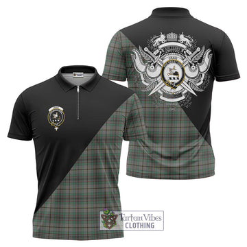 Craig Tartan Zipper Polo Shirt with Family Crest and Military Logo Style