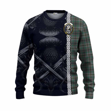 Craig Tartan Knitted Sweater with Family Crest Cross Sword Thistle Celtic Vibes