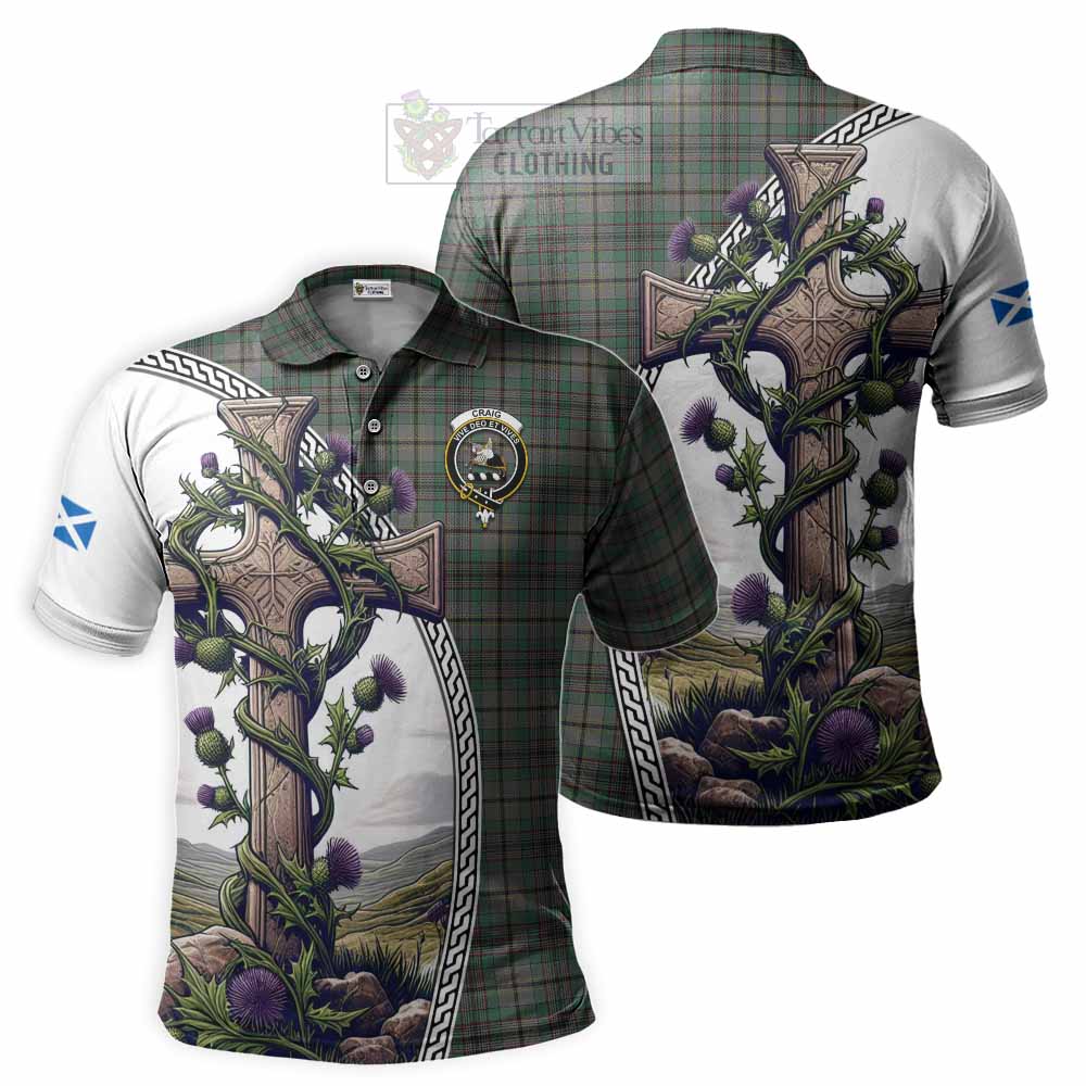 Tartan Vibes Clothing Craig Tartan Polo Shirt with Family Crest and St. Andrew's Cross Accented by Thistle Vines