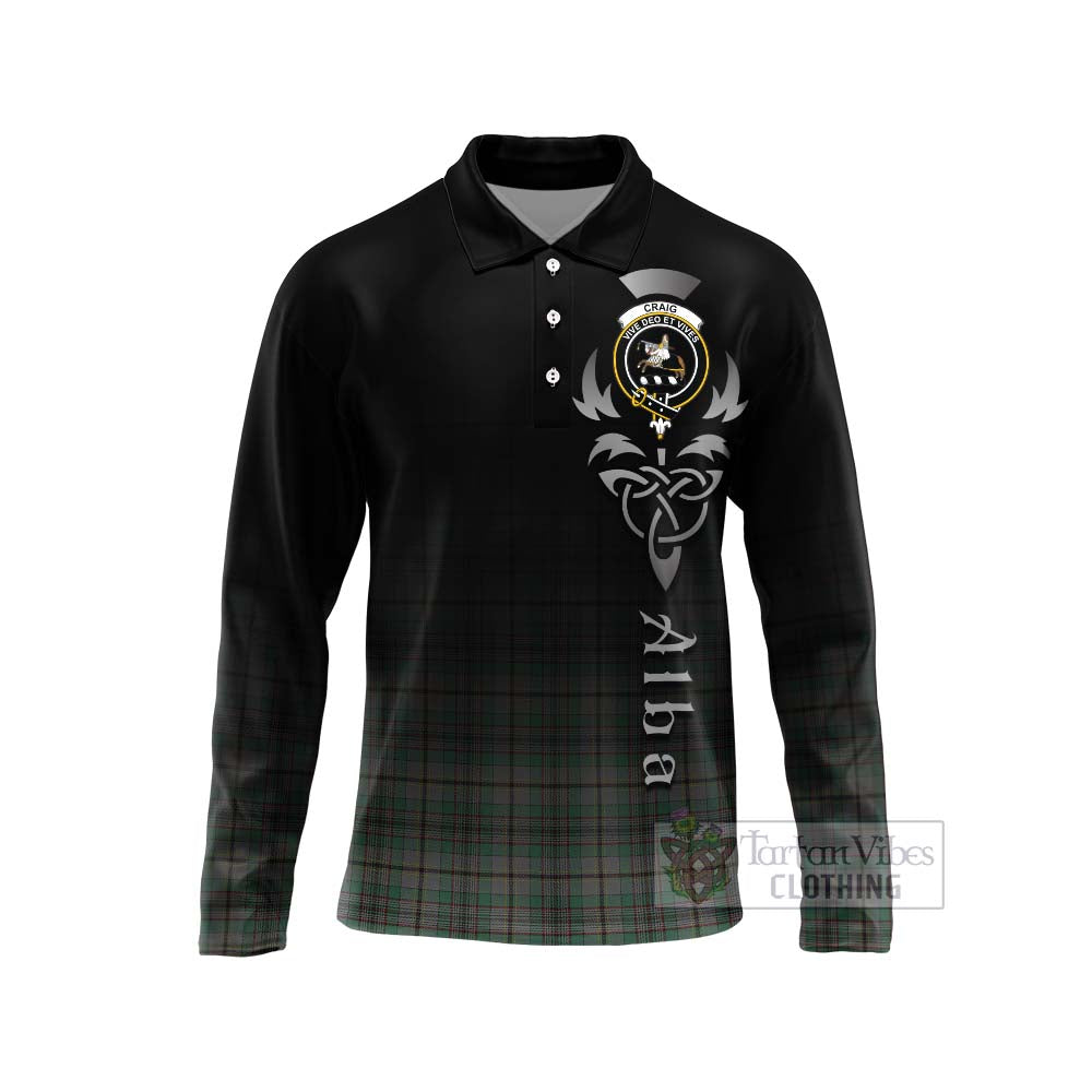 Tartan Vibes Clothing Craig Tartan Long Sleeve Polo Shirt Featuring Alba Gu Brath Family Crest Celtic Inspired