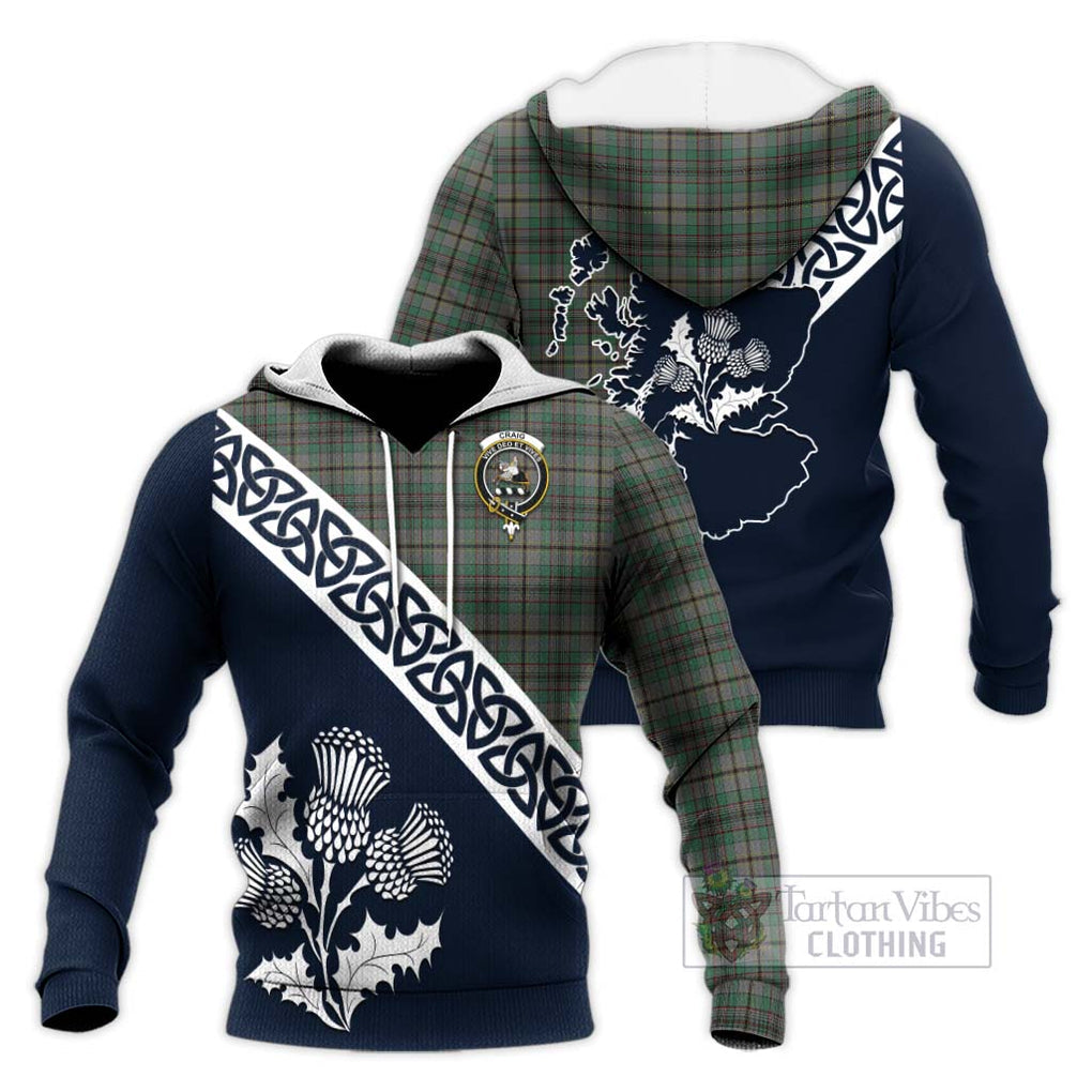 Tartan Vibes Clothing Craig Tartan Knitted Hoodie Featuring Thistle and Scotland Map