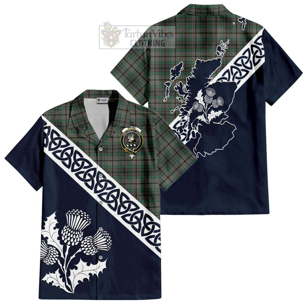 Tartan Vibes Clothing Craig Tartan Short Sleeve Button Shirt Featuring Thistle and Scotland Map