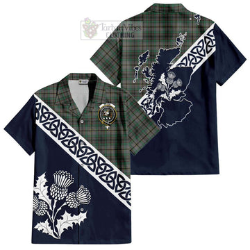 Craig Tartan Short Sleeve Button Shirt Featuring Thistle and Scotland Map