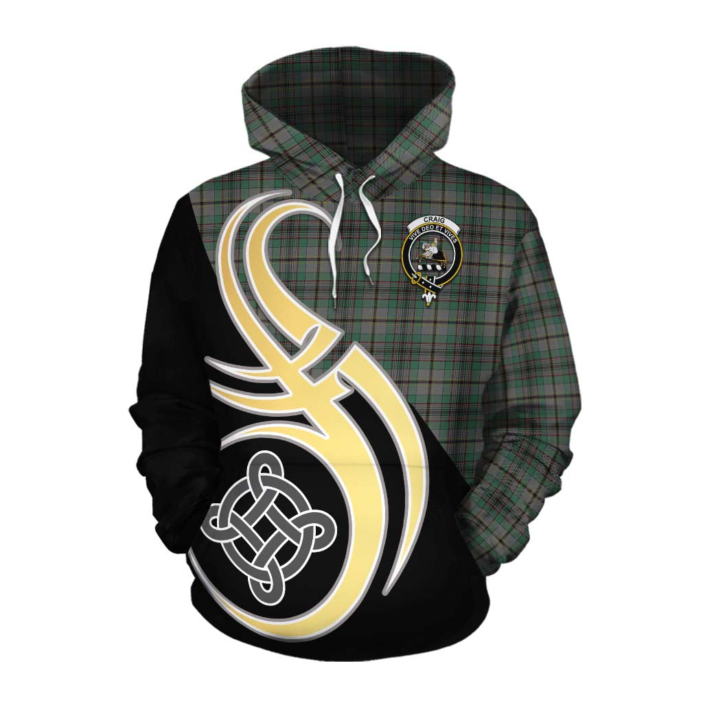 Tartan Vibes Clothing Craig Tartan Cotton Hoodie with Family Crest and Celtic Symbol Style