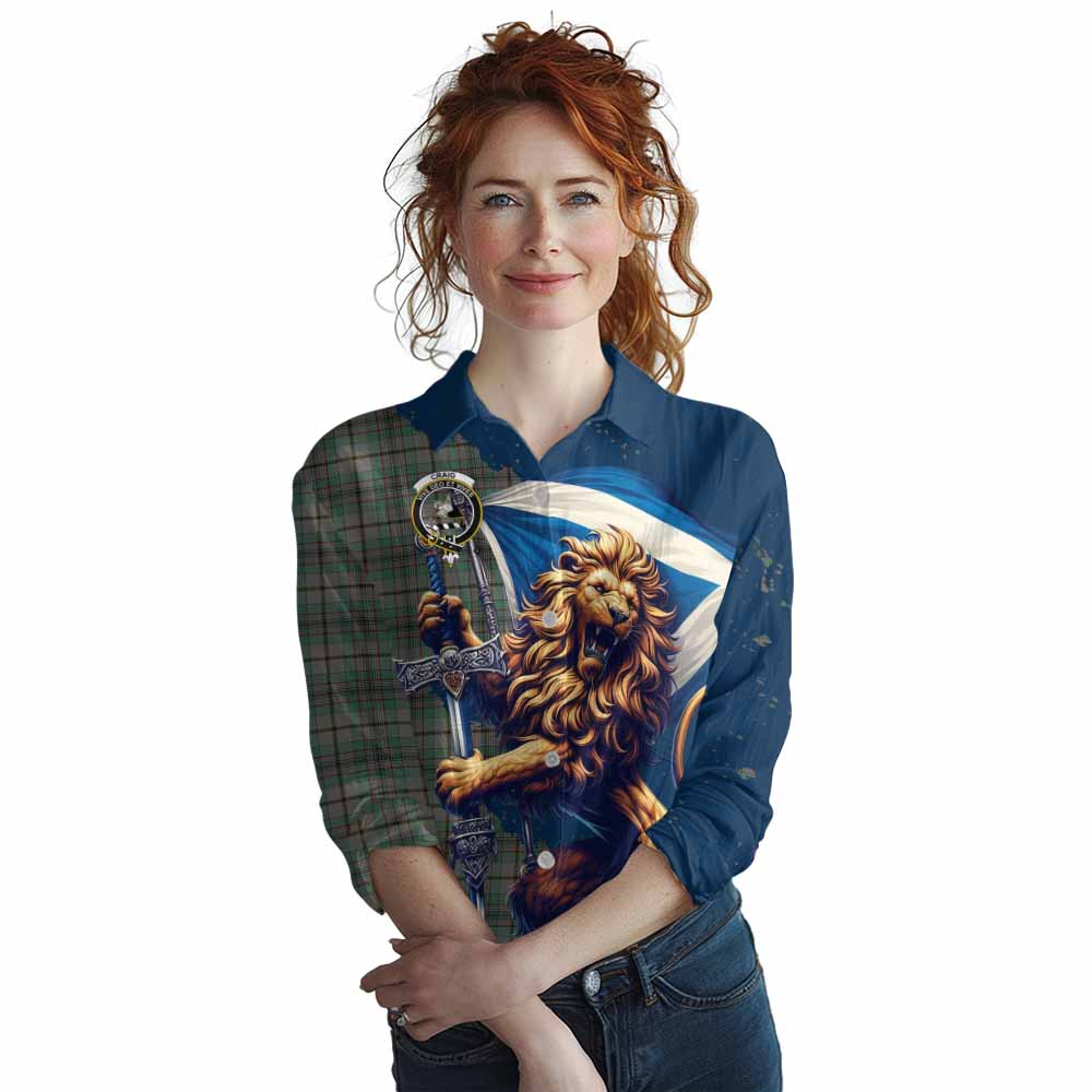 Tartan Vibes Clothing Craig Tartan Family Crest Women's Casual Shirt with Scottish Majestic Lion