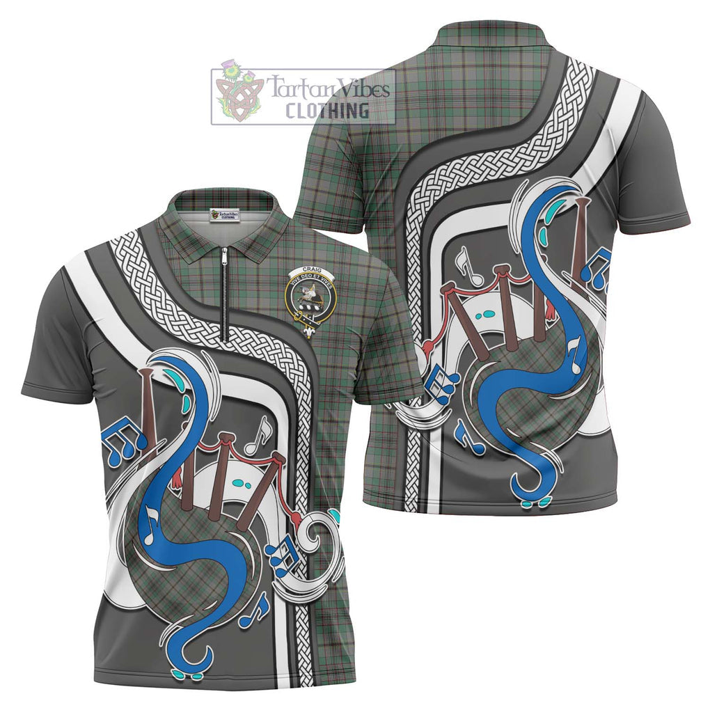 Craig Tartan Zipper Polo Shirt with Epic Bagpipe Style Unisex - Tartanvibesclothing Shop