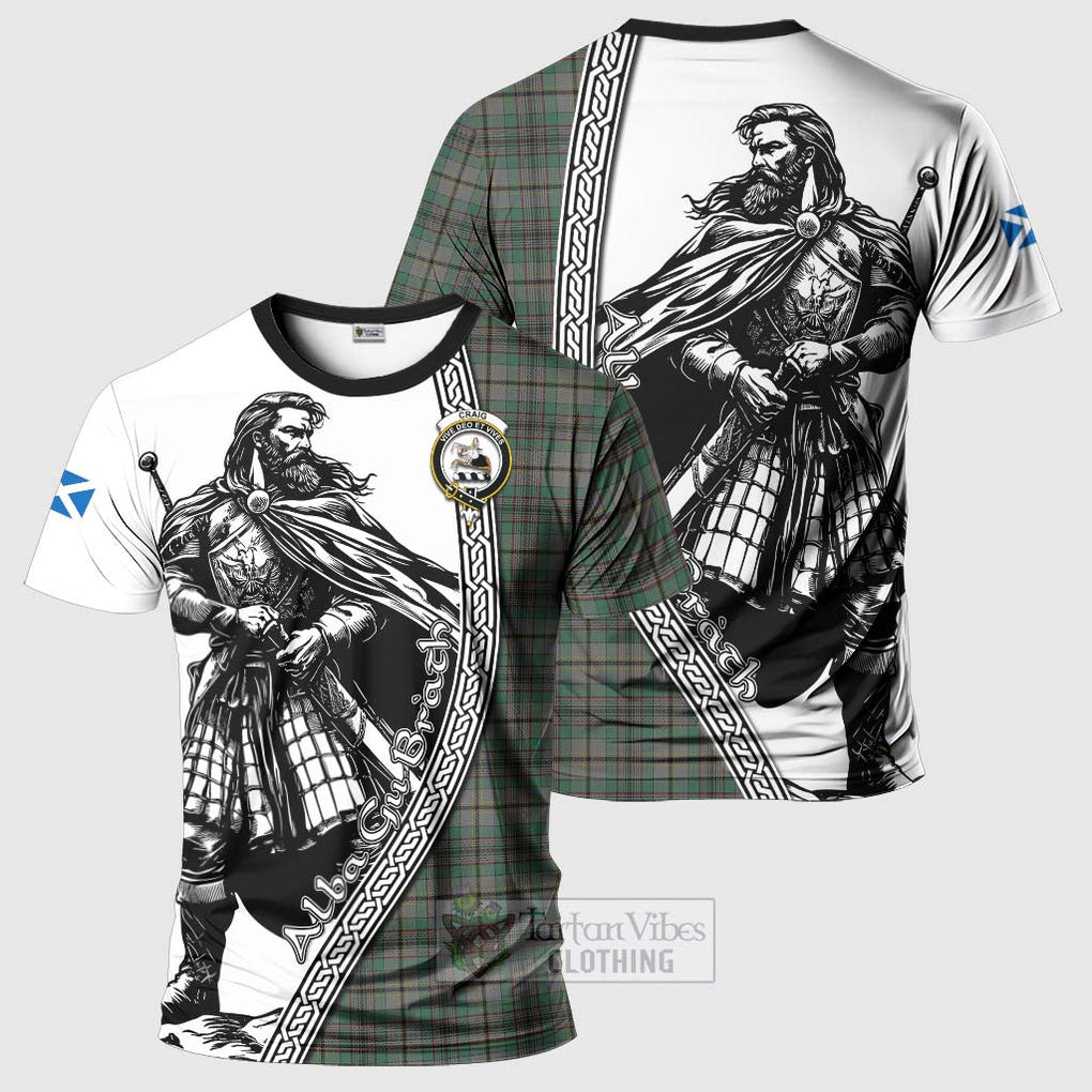 Tartan Vibes Clothing Craig Tartan Clan Crest T-Shirt with Highlander Warrior Celtic Style