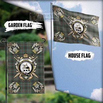 Craig Tartan Flag with Family Crest and Golden Thistle Crossed Sword Design