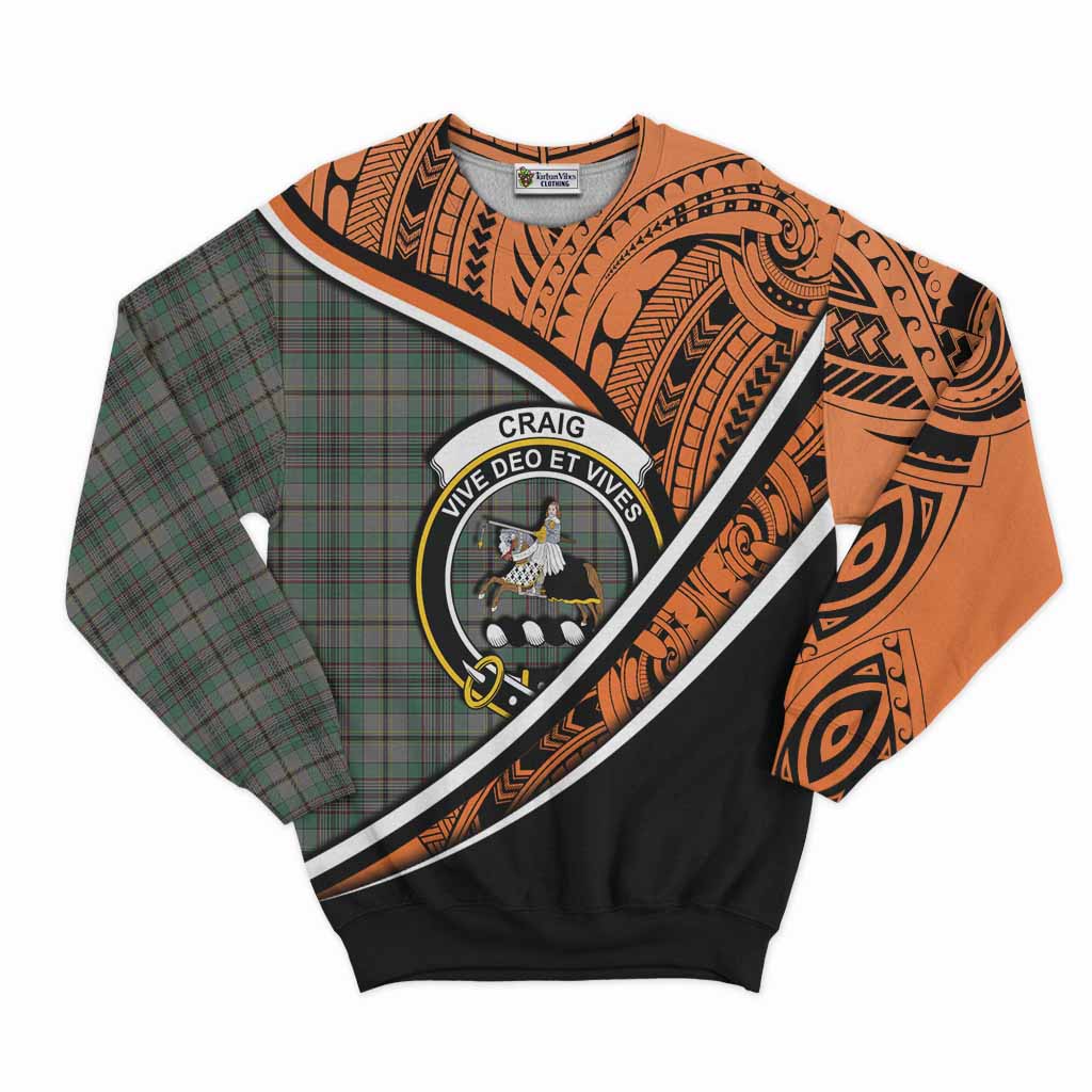 Tartan Vibes Clothing Craig Crest Tartan Sweatshirt with Maori Tattoo Style - Orange Version