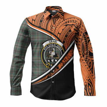 Craig Crest Tartan Long Sleeve Button Shirt with Polynesian Vibes Style - Orange Version