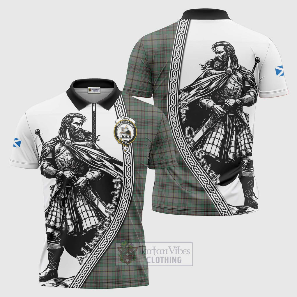 Tartan Vibes Clothing Craig Tartan Clan Crest Zipper Polo Shirt with Highlander Warrior Celtic Style