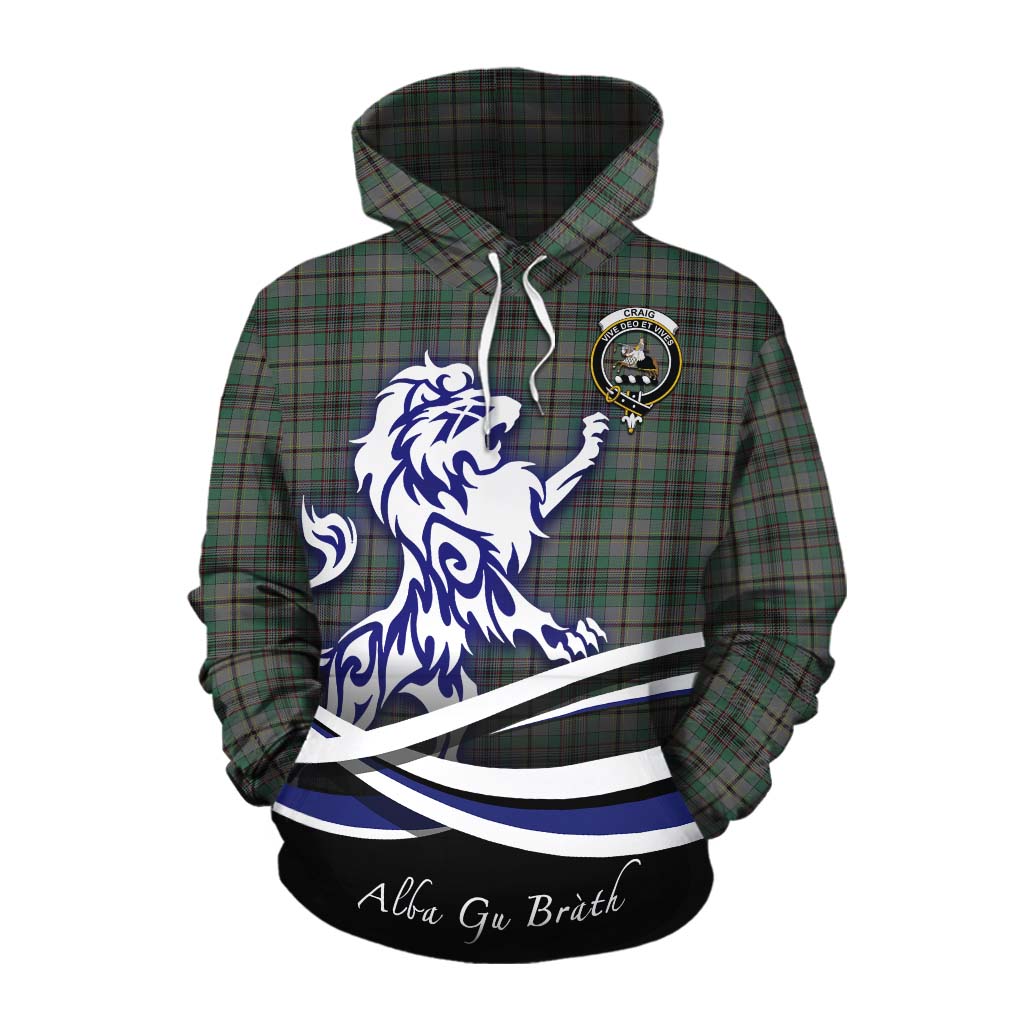 Tartan Vibes Clothing Craig Tartan Cotton Hoodie with Alba Gu Brath Regal Lion Emblem